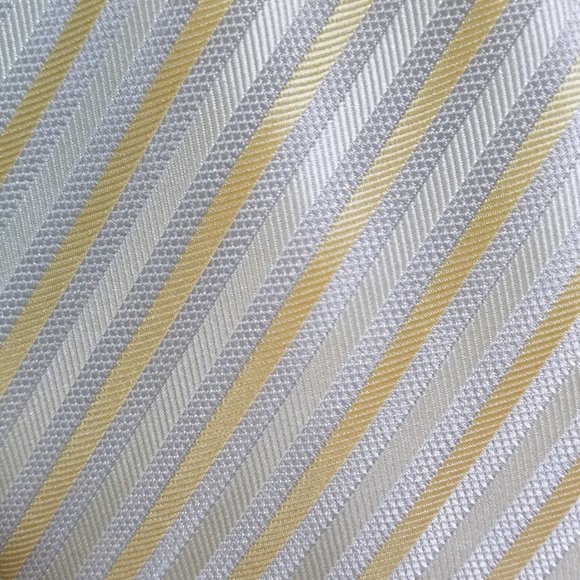 NEW Luciano Ferretti Silk Tie w/Pocket Square - Yellow & Ivory Stripes - Picture 2 of 3